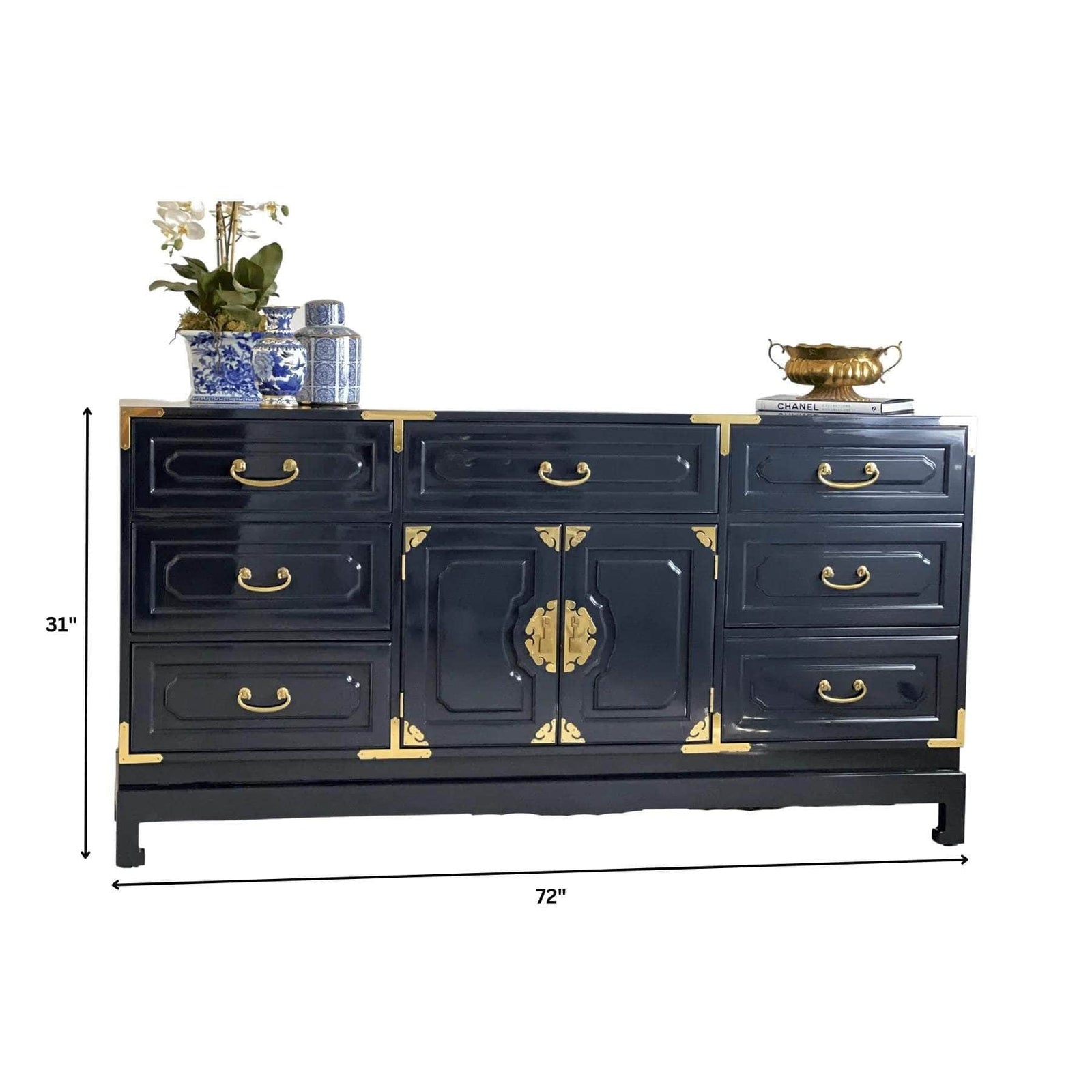 slim fit dress slacks Navy Blue Three Drawer Serpentine Chest – The Well Appointed House main image 1