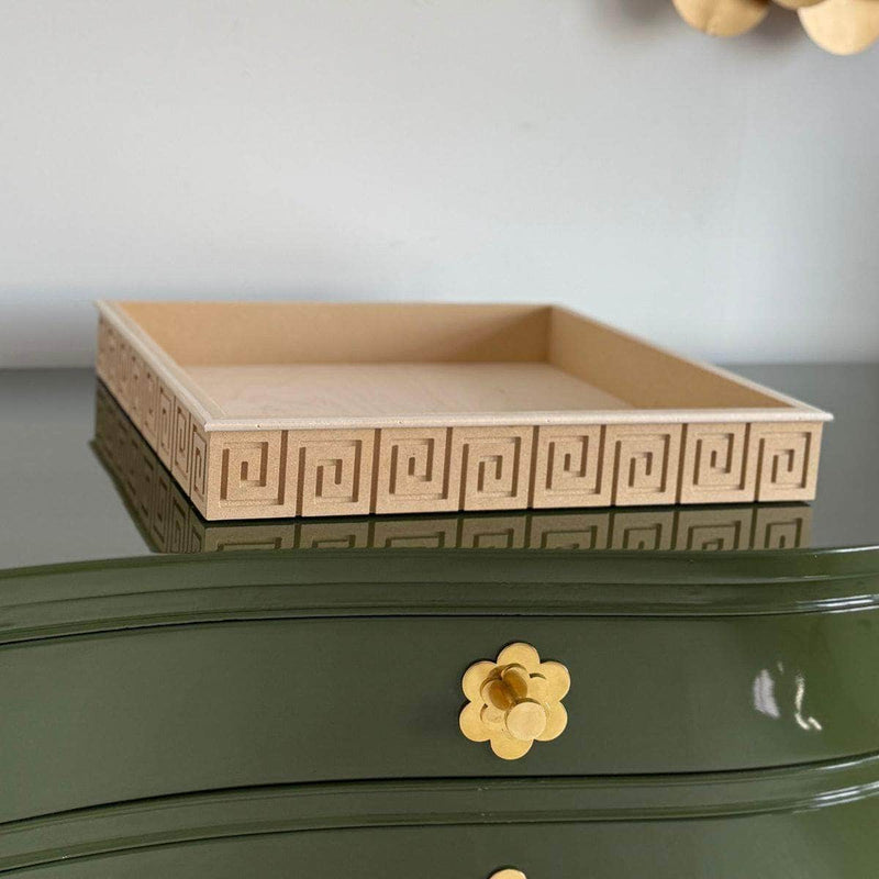 Medium Greek Key Tray - Custom Lacquered The Resplendent Crow