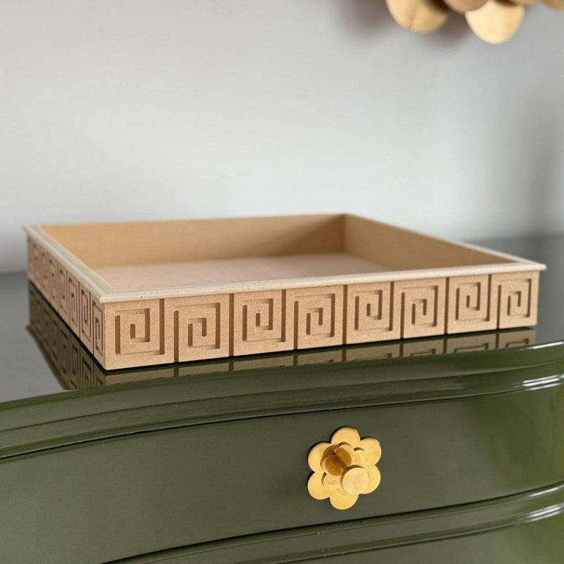 Medium Greek Key Tray - Custom Lacquered The Resplendent Crow