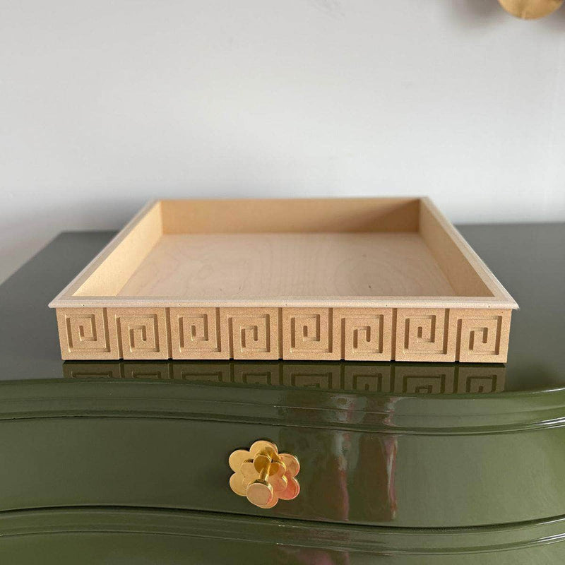 Medium Greek Key Tray - Custom Lacquered The Resplendent Crow