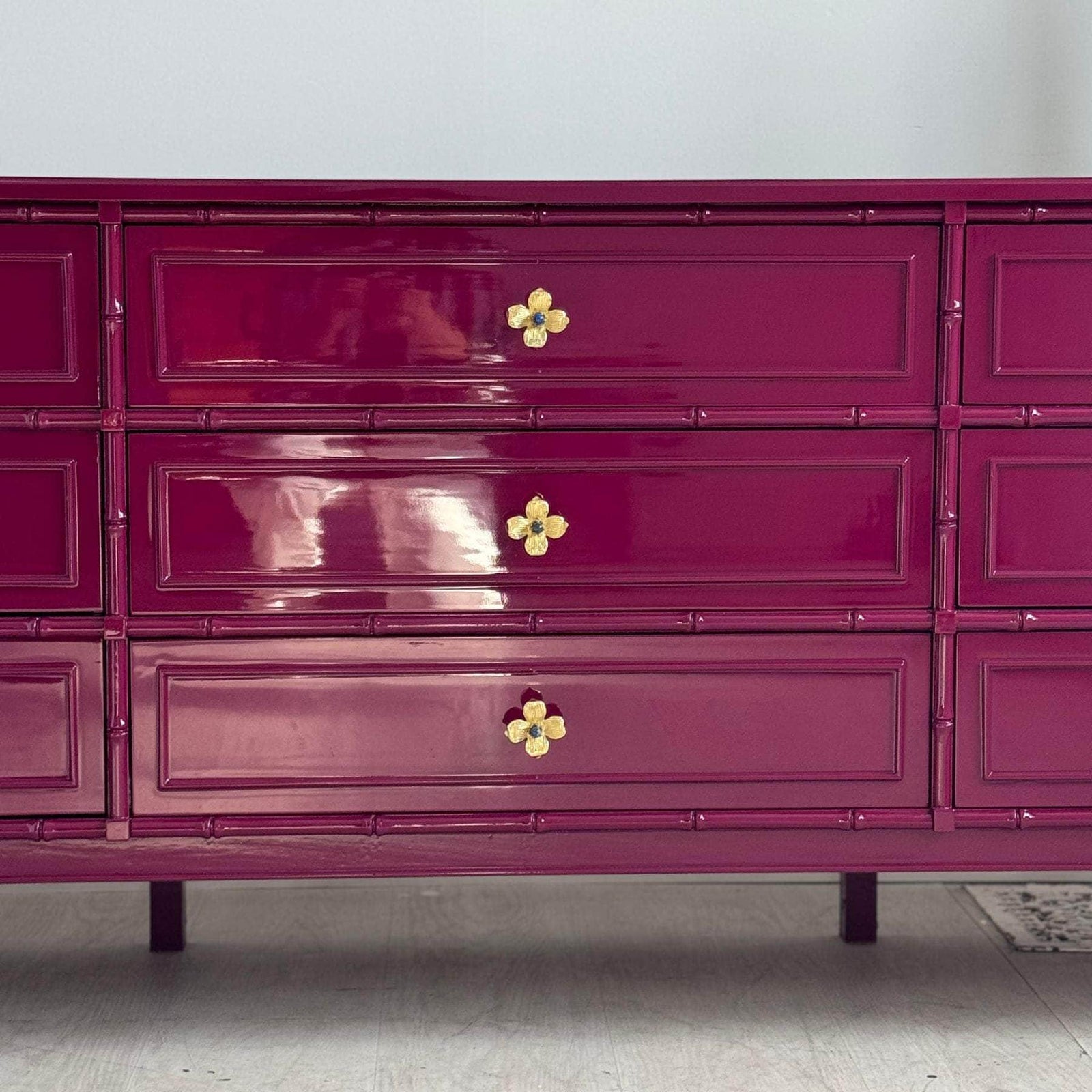 Newly Made Savannah 9 Drawer Faux Bamboo Dresser - Custom Lacquered Newly Made Savannah 9 Drawer Faux Bamboo Dresser - Custom Lacquered