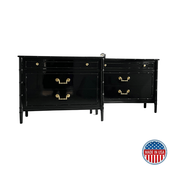 Nightstands Pair of Faux Bamboo Nightstands - Custom Lacquered The Resplendent Crow