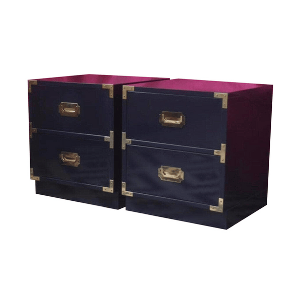 Nightstands Vintage Pair of Campaign Nightstands - Custom Lacquered The Resplendent Home