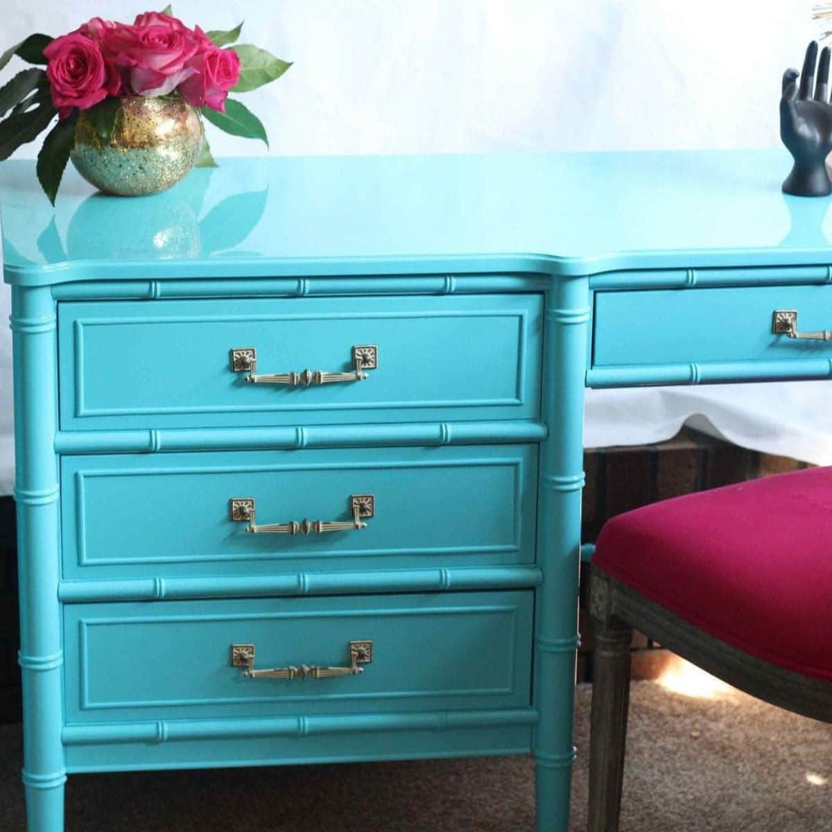 Vintage Henry Link Bali Hai Desk + Chair - Lacquered