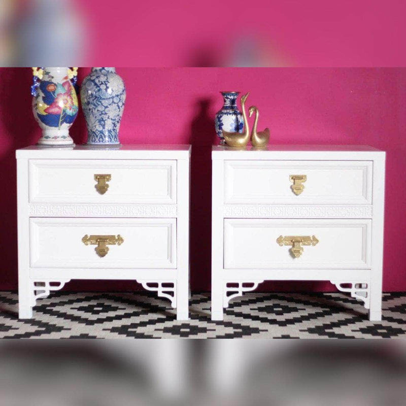Pair of Dixie Shangri-La Nightstands - Lacquered The Resplendent Crow