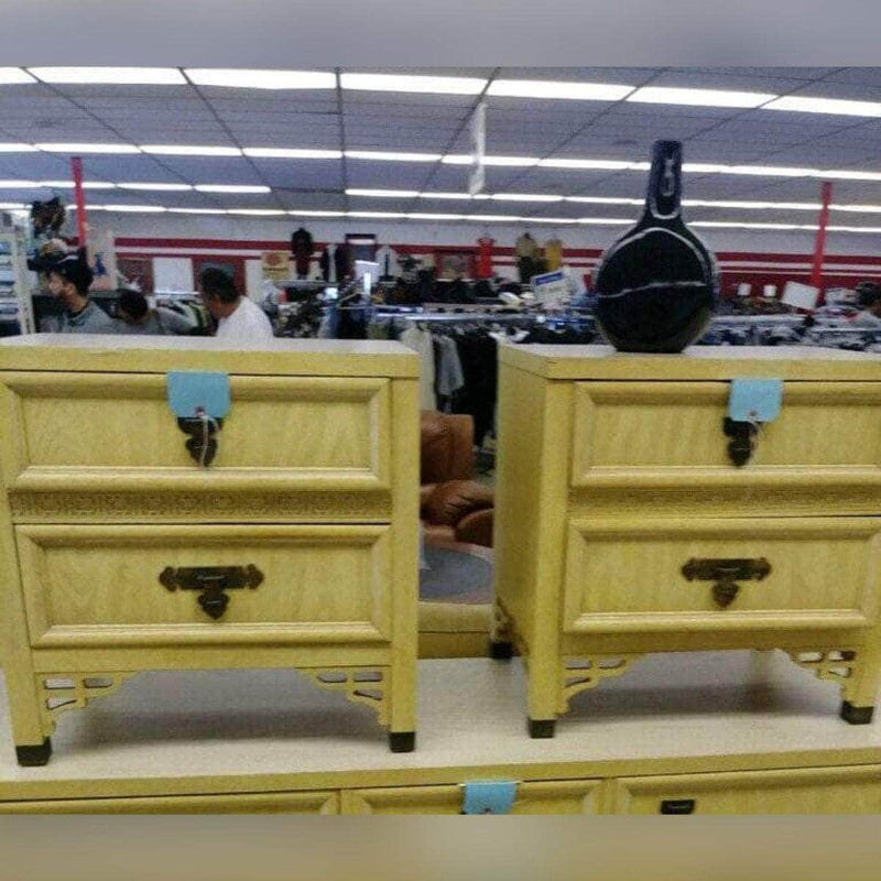 Pair of Dixie Shangri-La Nightstands - Lacquered The Resplendent Crow
