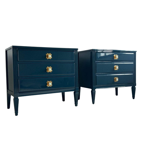 Pair of Nightstands in Washington Blue with Amazonite Knobs The Resplendent Crow