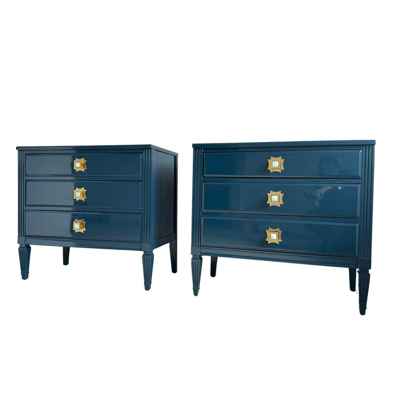 Pair of Nightstands in Washington Blue with Amazonite Knobs The Resplendent Crow