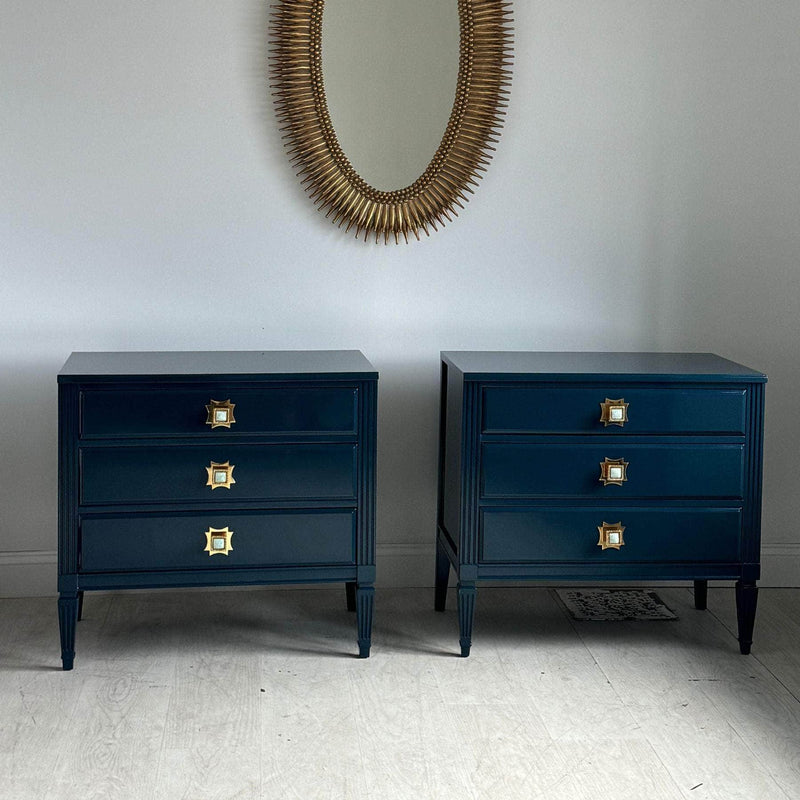 Pair of Nightstands in Washington Blue with Amazonite Knobs The Resplendent Crow