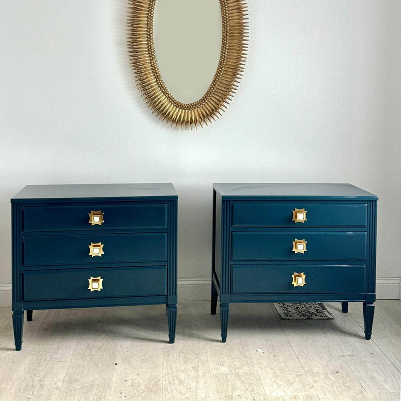 Pair of Nightstands in Washington Blue with Amazonite Knobs The Resplendent Crow