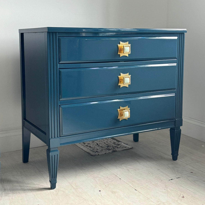 Pair of Nightstands in Washington Blue with Amazonite Knobs The Resplendent Crow