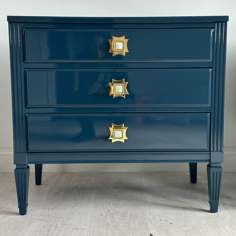 Pair of Nightstands in Washington Blue with Amazonite Knobs The Resplendent Crow