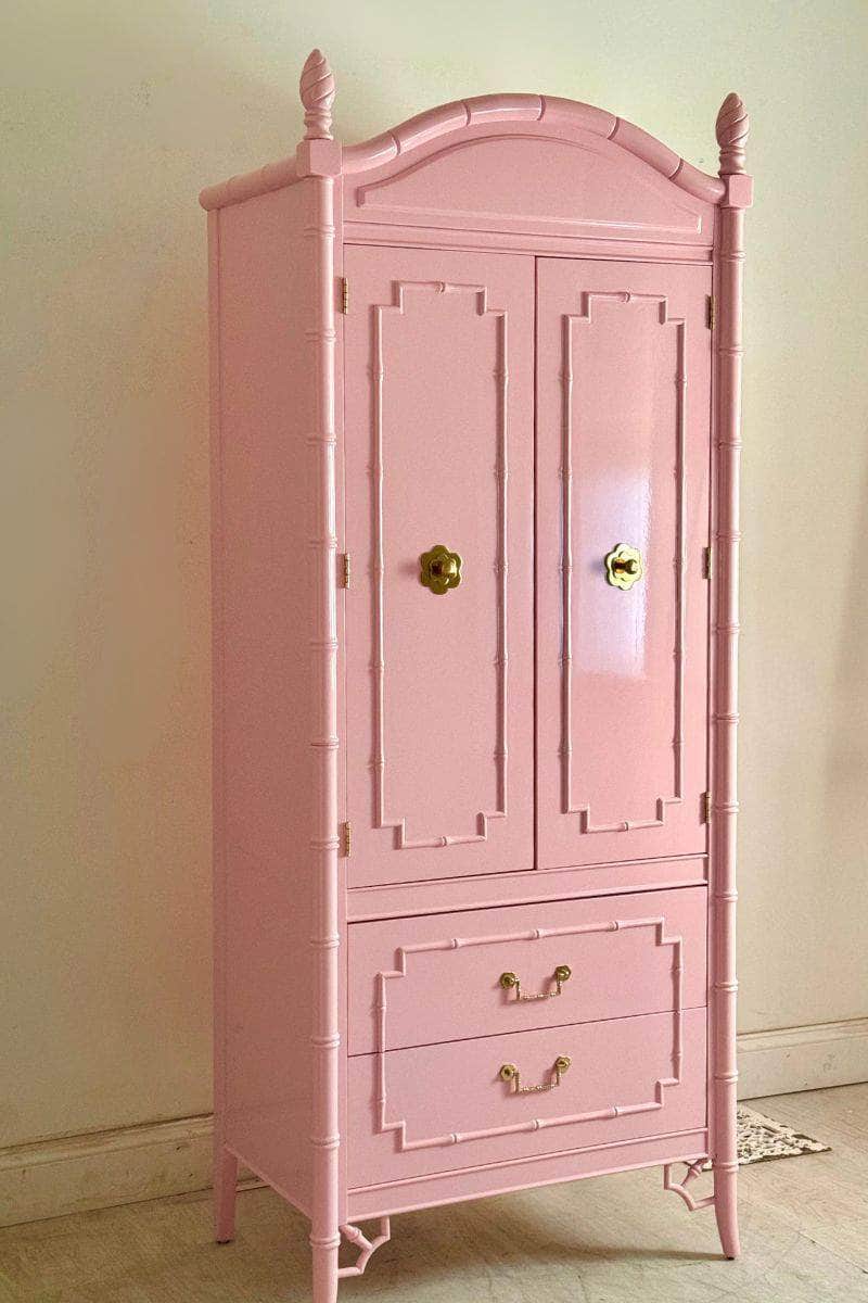 Pink Lacquered Tall Armoire - Ready To Ship The Resplendent Crow
