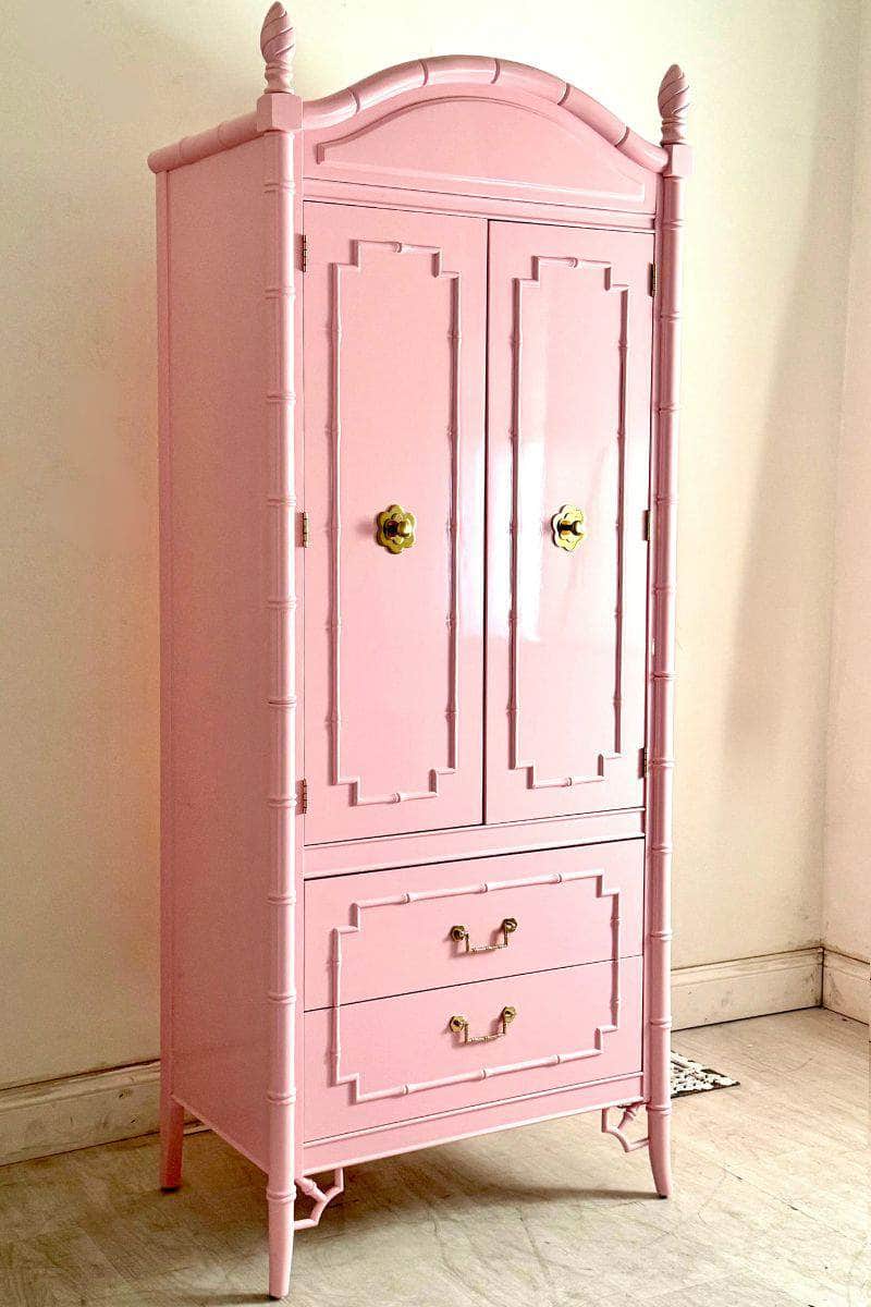 Pink Lacquered Tall Armoire - Ready To Ship The Resplendent Crow