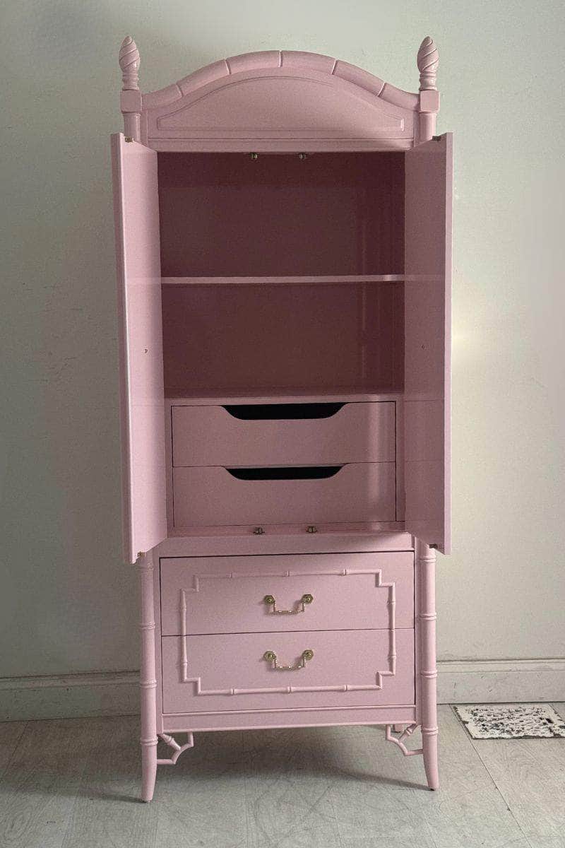 Pink Lacquered Tall Armoire - Ready To Ship The Resplendent Crow