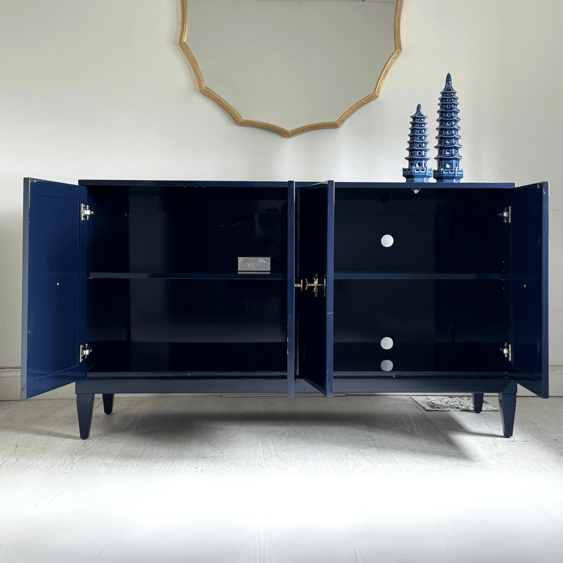 Sideboard 60" Zane Credenza In Navy Blue Lacquer The Resplendent Crow