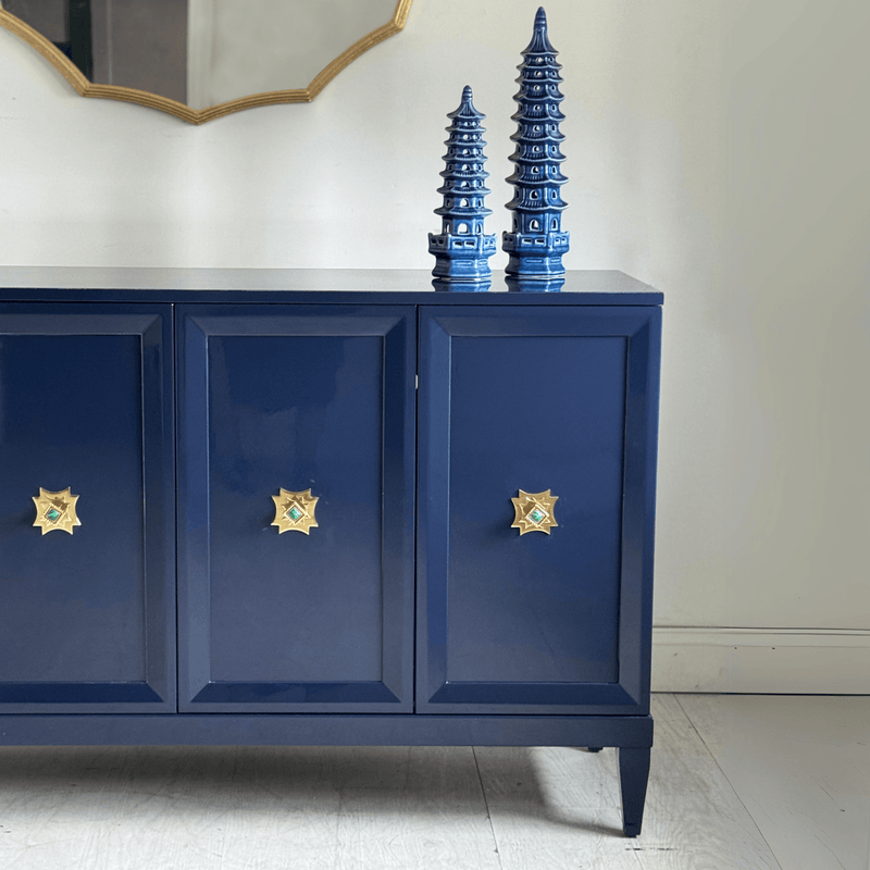 Sideboard 60" Zane Credenza In Navy Blue Lacquer The Resplendent Crow