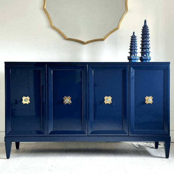 Sideboard 60" Zane Credenza In Navy Blue Lacquer The Resplendent Crow