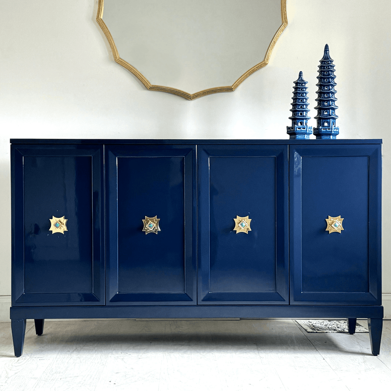 Sideboard 60" Zane Credenza In Navy Blue Lacquer The Resplendent Crow