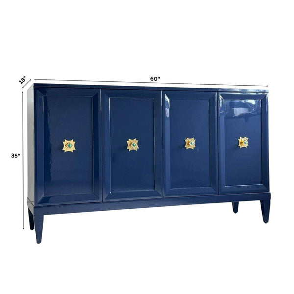 Sideboard 60" Zane Credenza In Navy Blue Lacquer The Resplendent Crow