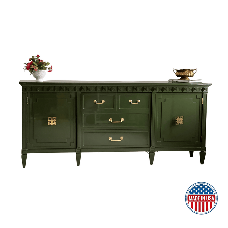 Sideboard Athens Credenza with Greek Key Details - Custom Lacquered The Resplendent Crow