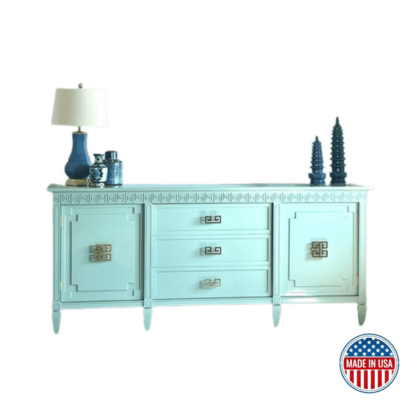 Sideboard Athens Credenza with Greek Key Details in Soft Green The Resplendent Crow