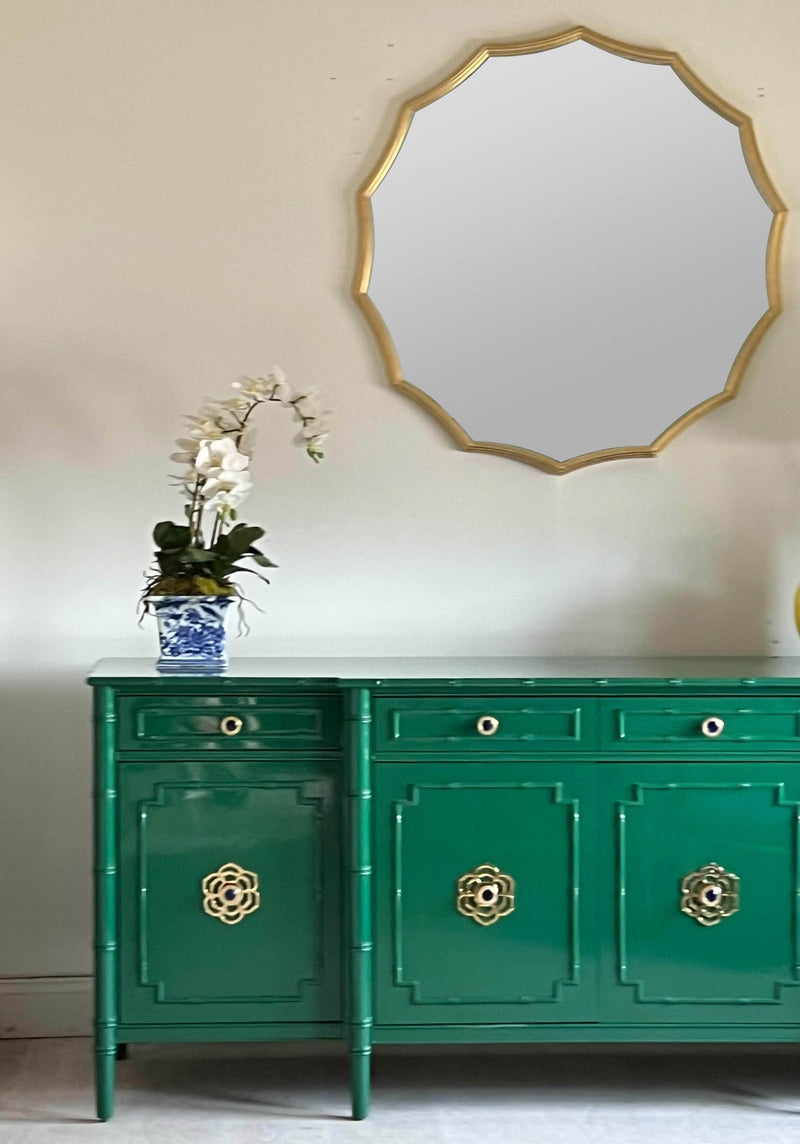 Sideboard Faux Bamboo Breakfront Credenza- In Deep Green The Resplendent Home