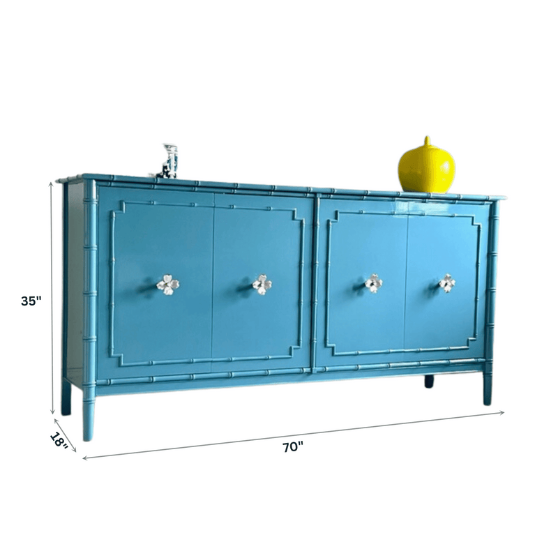 Sideboard Faux Bamboo Credenza in Blue - New Built The Resplendent Home