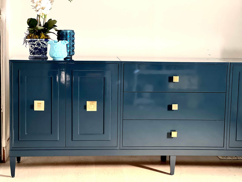 Sideboard Modular 4 Piece Credenza Lacquered in Blue The Resplendent Crow