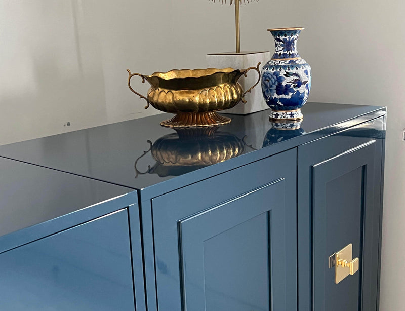 Sideboard Modular 4 Piece Credenza Lacquered in Blue The Resplendent Crow