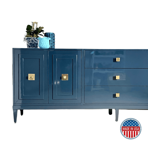 Sideboard Modular 4 Piece Credenza Lacquered in Washington Blue The Resplendent Crow