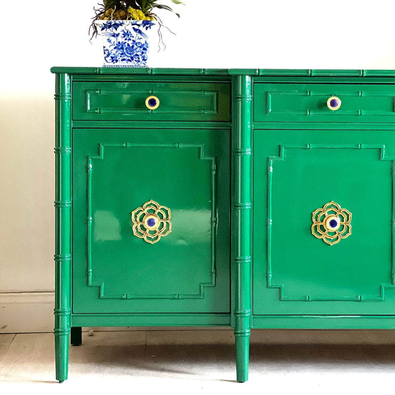 Sideboard Savannah Breakfront Faux Bamboo Credenza - Lacquered The Resplendent Crow