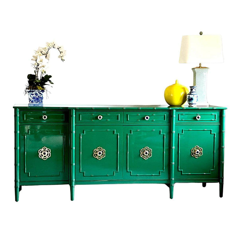 Sideboard Savannah Breakfront Faux Bamboo Credenza - Lacquered The Resplendent Crow
