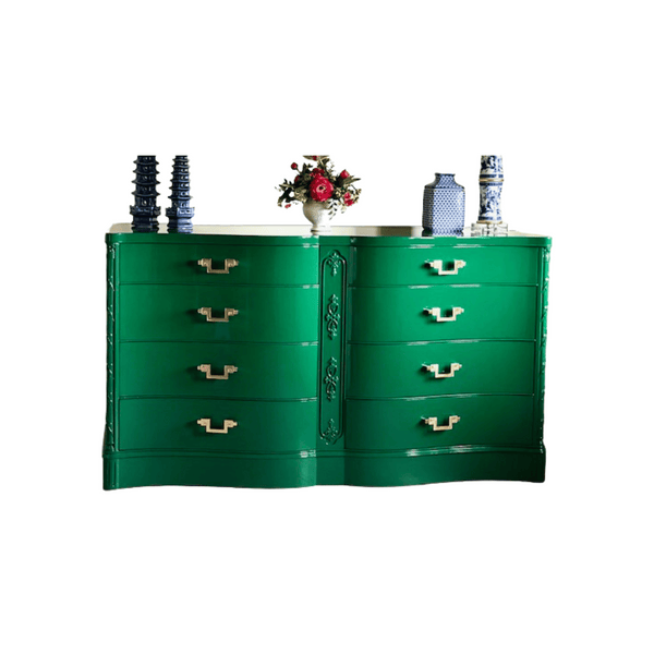 Solid Mahogany Serpentine Dresser in Green The Resplendent Crow