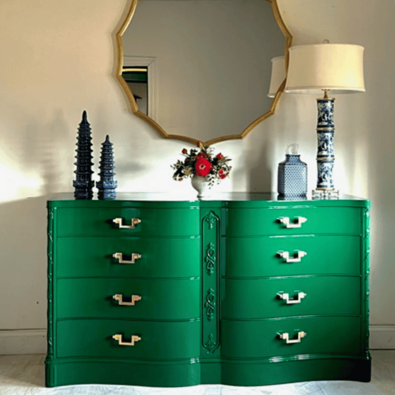 Solid Mahogany Serpentine Dresser in Green