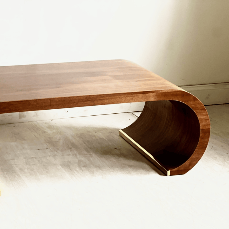 Waterfall Coffee Table in Walnut with Brass Accents The Resplendent Crow