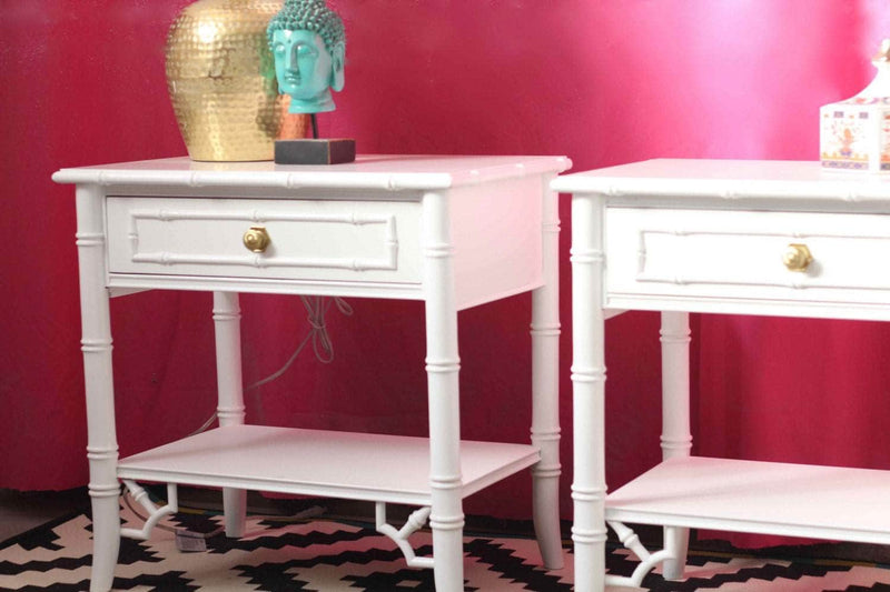 Faux Bamboo Pair of Nightstands - Custom Lacquer The Resplendent Home