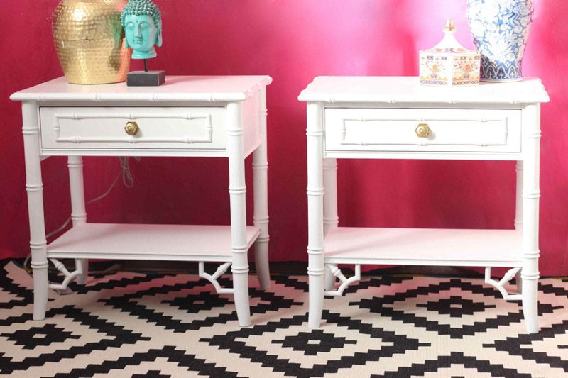 Faux Bamboo Pair of Nightstands - Custom Lacquer The Resplendent Home