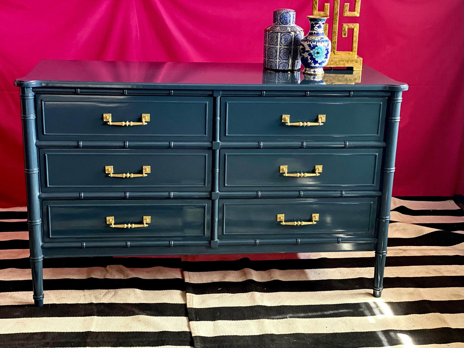 Faux Bamboo Six Drawer Dresser - Lacquered