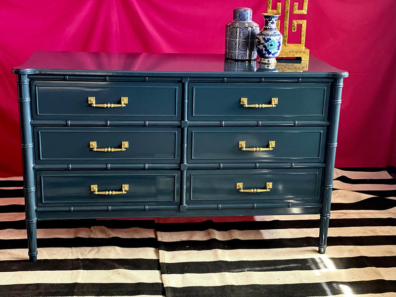 Faux Bamboo Six Drawer Dresser
