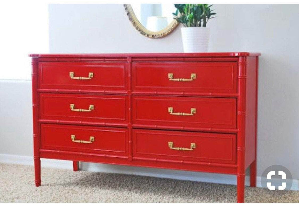Faux Bamboo Six Drawer Dresser - Lacquered Faux Bamboo Six Drawer Dresser - Lacquered
