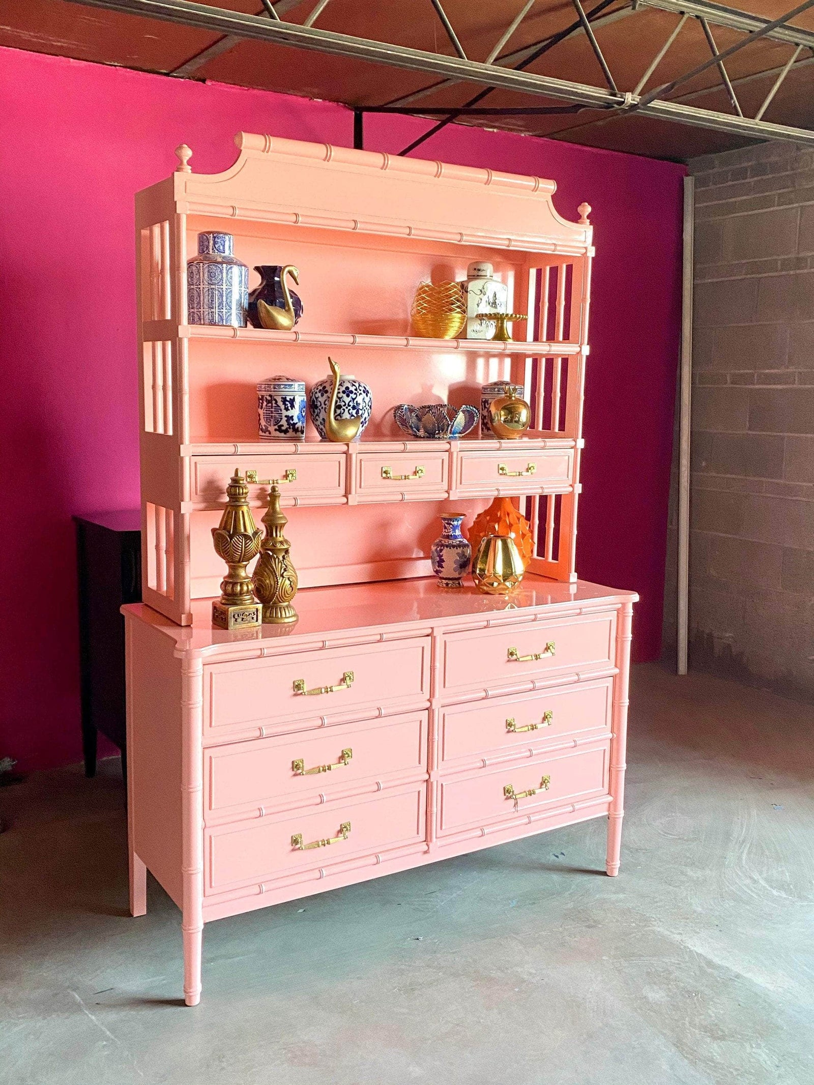 Vintage Henry Link Bali Hai Faux Bamboo Hutch