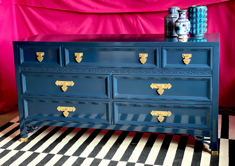 Lacquered Dresser in Navy - Vintage Shangrila The Resplendent Home