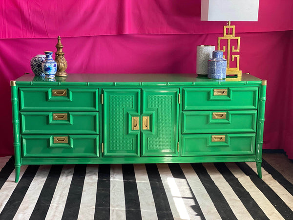 Stanley Faux Bamboo Credenza- Custom Lacquered The Resplendent Home