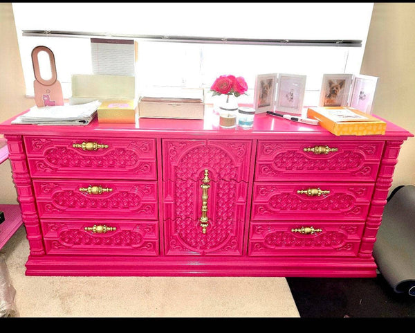 Vintage Carved Front Dresser  - Custom Lacquered The Resplendent Home